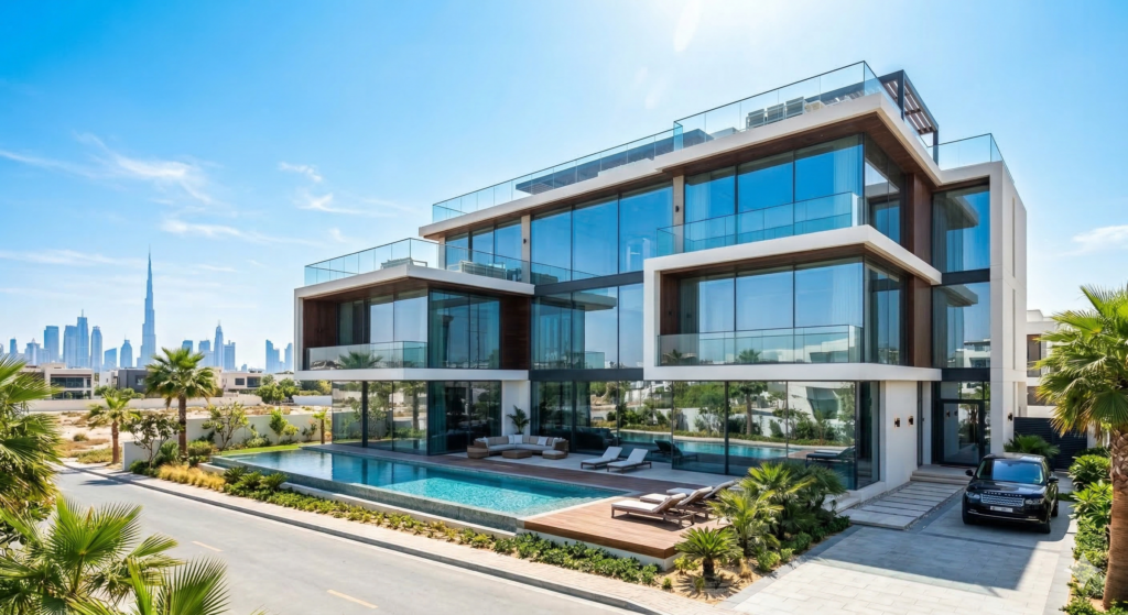 a large house with gladd windows in dubai
